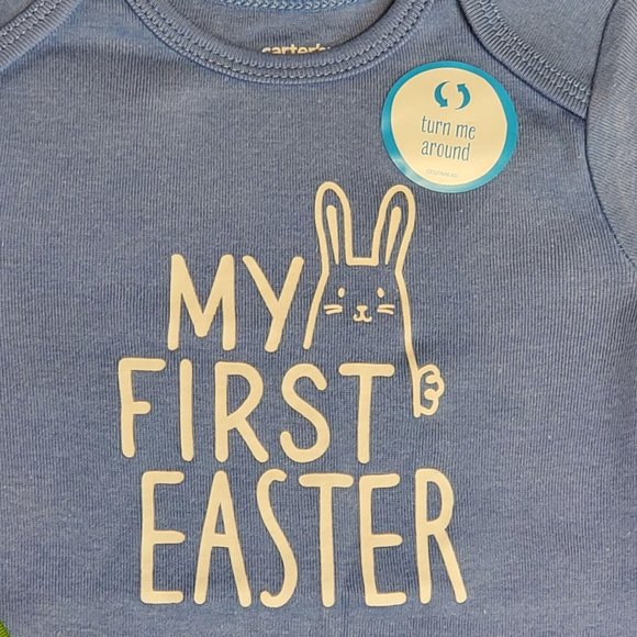 Carter's Easter Onesie W/ Bib 6M Blue - Picture 5 of 10